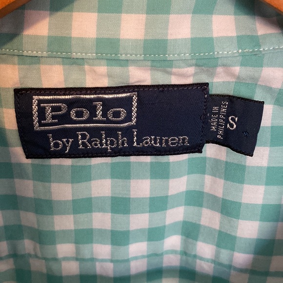 Men’s Small Polo by Ralph Lauren short sleeve button up mint green checked shirt - Picture 3 of 6